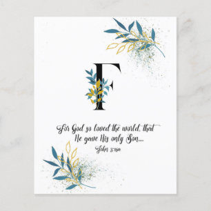 John 3:16, Letter F, Watercolor scripture card