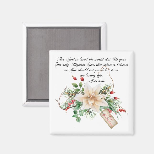 John 3:16 - Merry Christmas Scripture Floral Magnet (Front/Back)