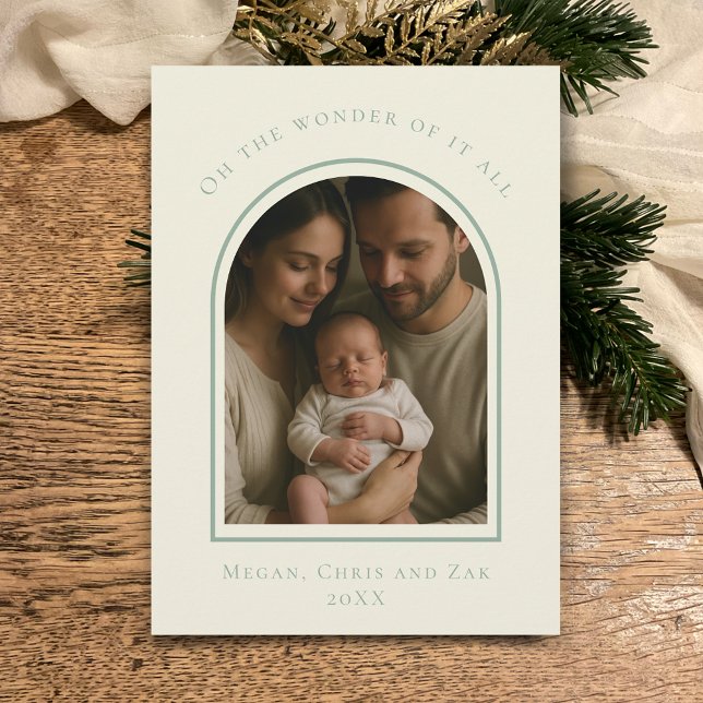 John 3:16 Modern Sage Elegant Arch Christmas Photo Holiday Card (Elegant arch photo template, Sage & cream personalized Christmas photo card. Custom John 3:16
)