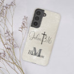 John 3:16 Pearl Background Monogram Add Name Samsung Galaxy Case<br><div class="desc">Elegant and practical Samsung case printed with a soft pearl background and John 3:16 with a cross and adorned with your name and initial.</div>