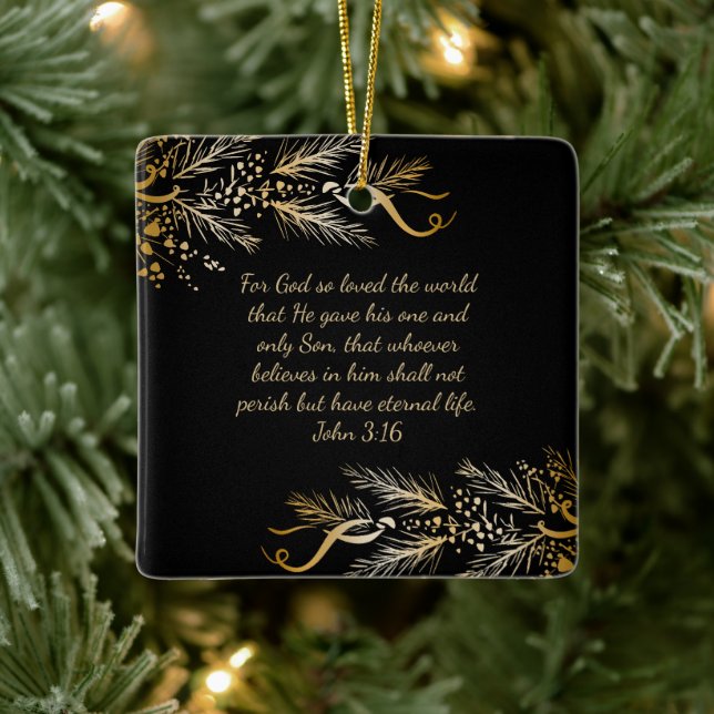 John 3:16 Personalised Scripture Christmas Gift  Ceramic Ornament (Tree)