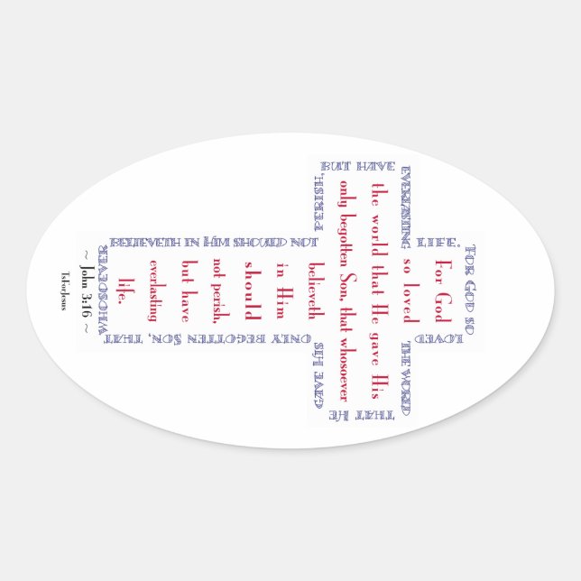 John 3:16 Red, White and Blue Cross Oval Sticker (Front)