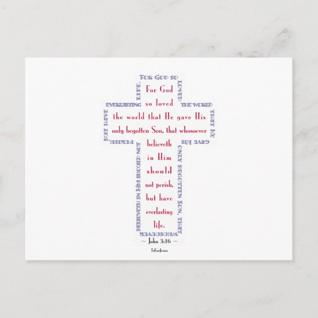 John 3:16 Red, White and Blue Cross Postcard (Front)