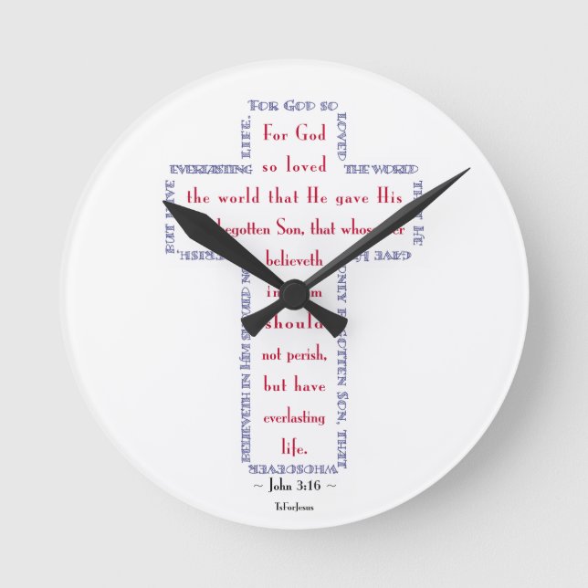 John 3:16 Red, White and Blue Cross Round Clock (Front)