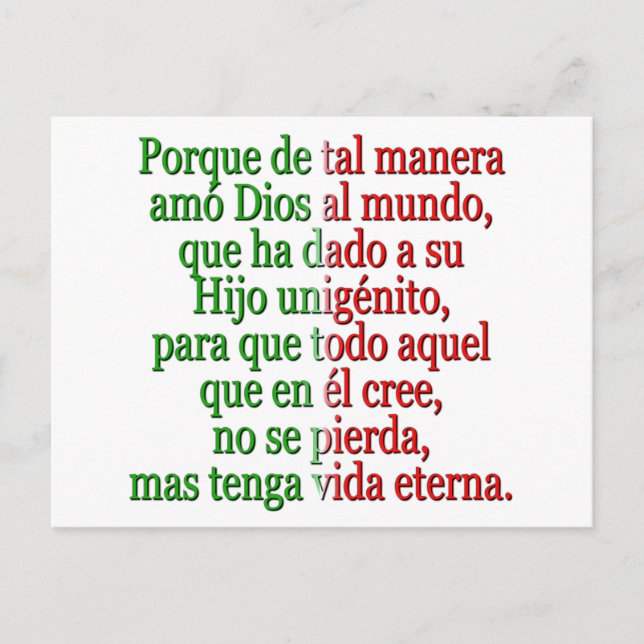 John 3:16 Spanish Postcard (Front)