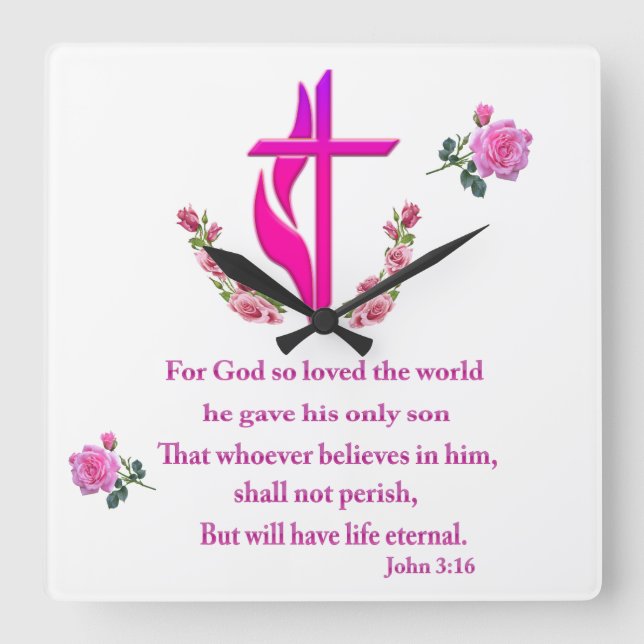 John 3:16 square wall clock (Front)