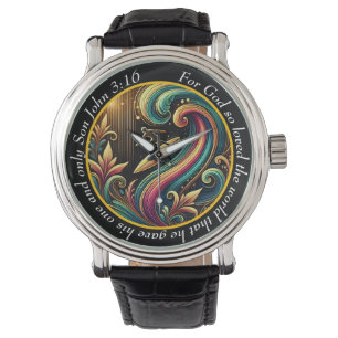 John 3:16 Surfboard Timepiece Ocean Swirl Faith Watch
