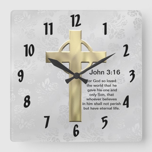 John 3:16 (white) square wall clock (Front)