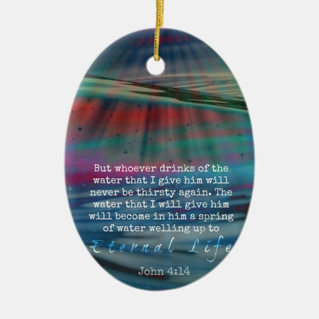 John 4:14 Water and Sky Ceramic Tree Decoration (Front)