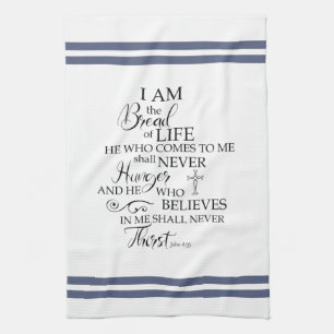 John 635 Bread of Life soft blue Inspirational Tea Towel