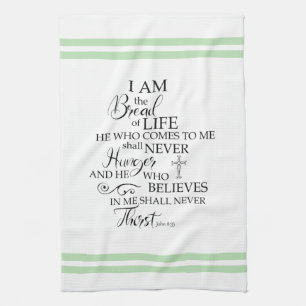John 635 Bread of Life soft green Inspirational Tea Towel