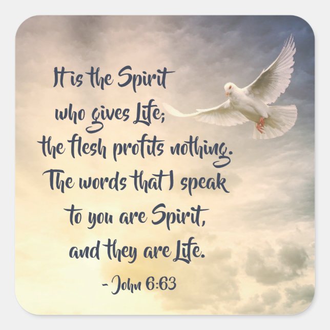 John 6:63 It is the Spirit who gives Life Bible Square Sticker (Front)