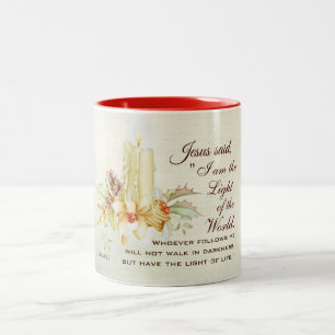 John 8:12 Jesus said, I am the Light of the World Two-Tone Coffee Mug