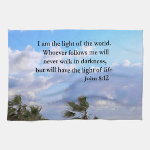 JOHN 8:12 PALM TREE AND OCEAN PHOTO  DESIGN TEA TOWEL