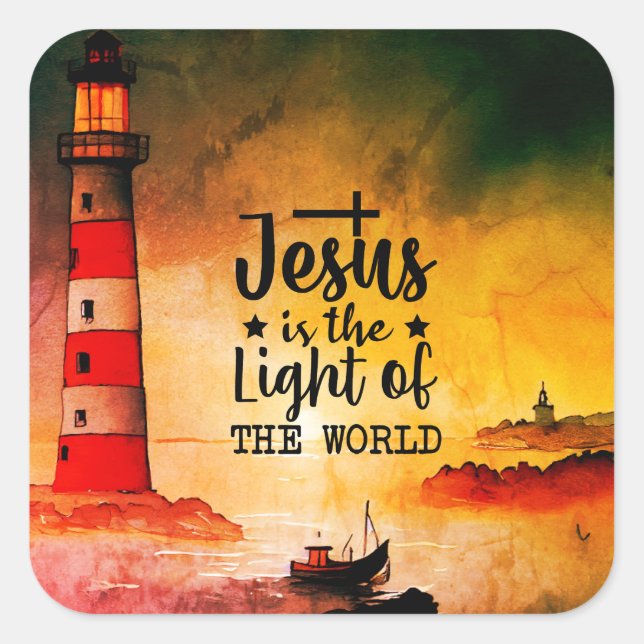 John 8 Jesus is the Light of the World Lighthouse  Square Sticker (Front)