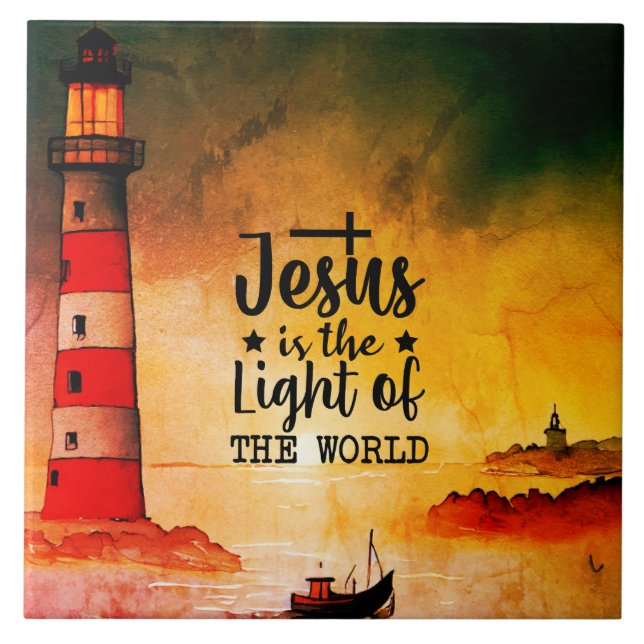 John 8 Jesus is the Light of the World Lighthouse Tile (Front)
