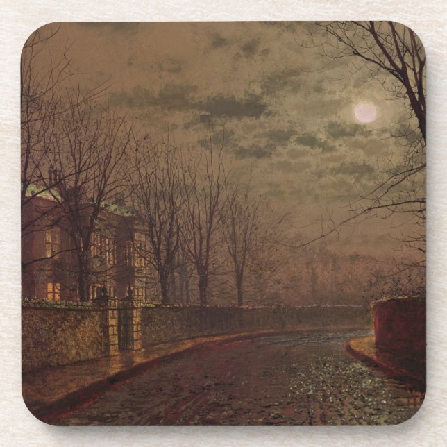 John Atkinson Grimshaw | Moonlit Street Scene, 188 Coaster (Front)