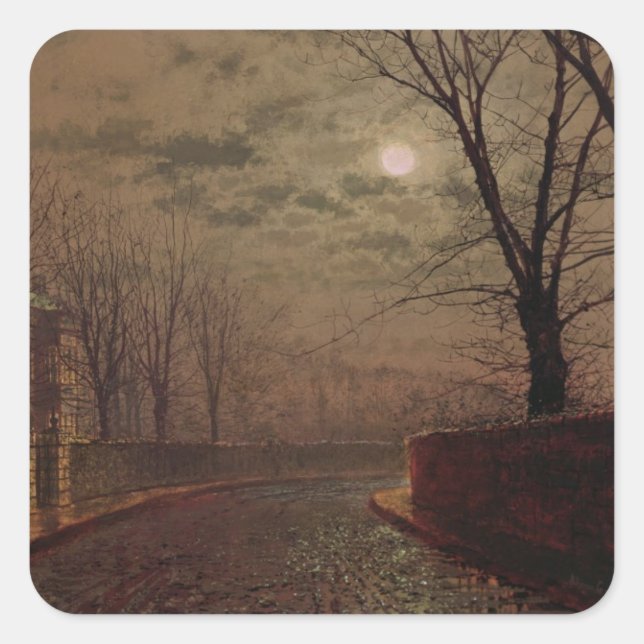John Atkinson Grimshaw | Moonlit Street Scene, 188 Square Sticker (Front)