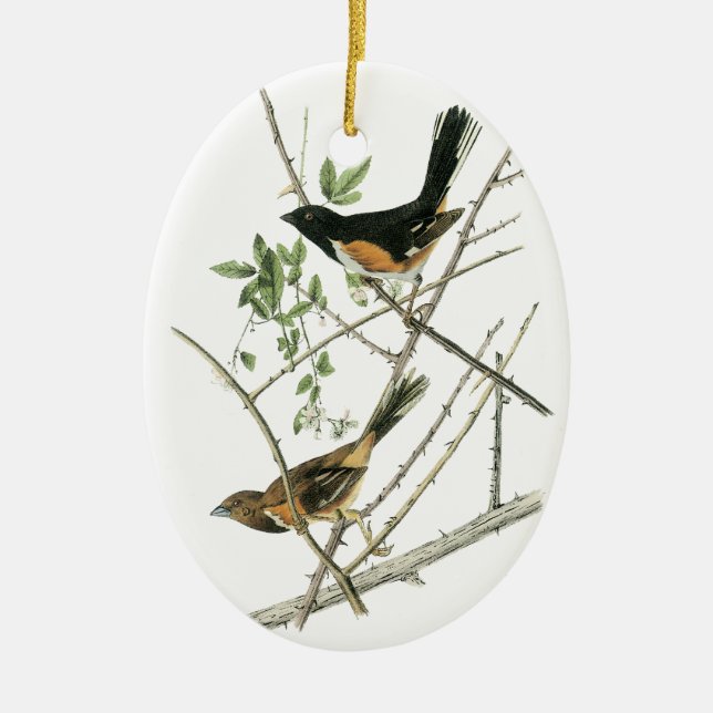 John Audubon Rufous-sided Towhee Ceramic Tree Decoration (Front)