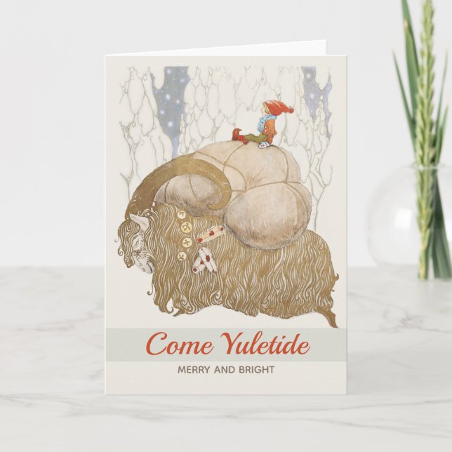 John Bauer Come Yuletide Yule goat Julbocken Holiday Card (Front)