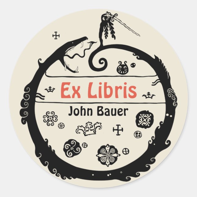 John Bauer Curled dragon Ex libris CC1032 Classic Round Sticker (Front)