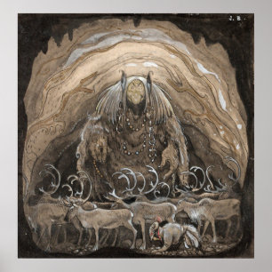 John Bauer - The man who walk among gnome Poster