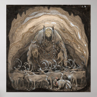 John Bauer - The man who walk among gnome Poster