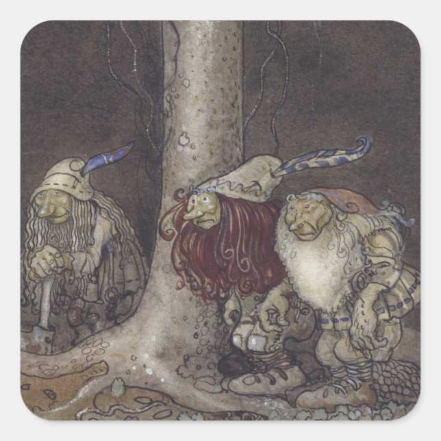 John Bauer - Trolls vintage art Square Sticker (Front)