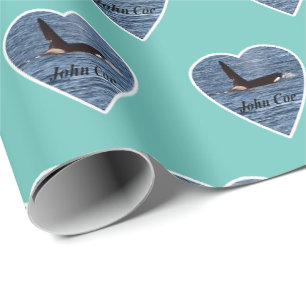 John Coe Orca Killer Whale Teal Wrapping Paper