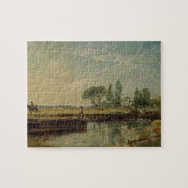 John Constable | A Barge below Flatford Lock, c.18 Jigsaw Puzzle (Horizontal)