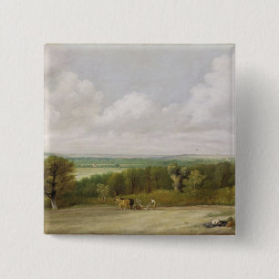 John Constable Landscape: Ploughing Scene in Suf 15 Cm Square Badge