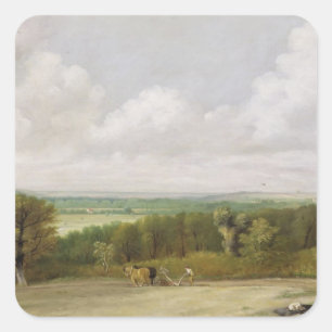 John Constable   Landscape: Ploughing Scene in Suf Square Sticker