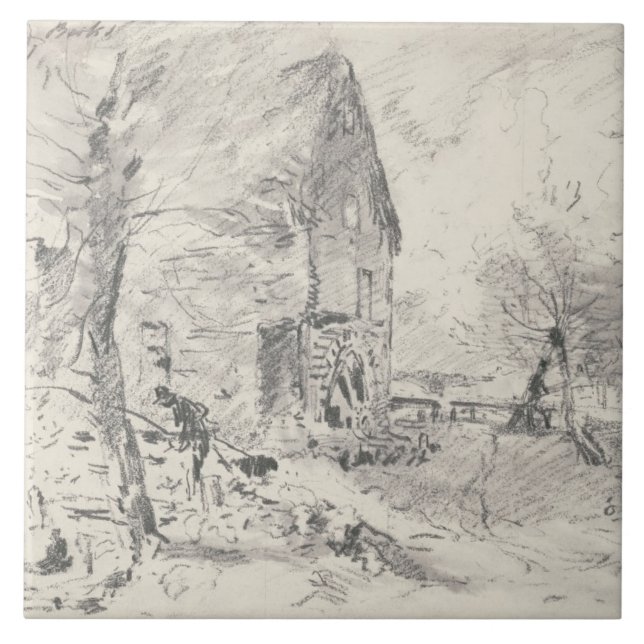 John Constable | Watermill at Newbury (pencil) Tile (Front)