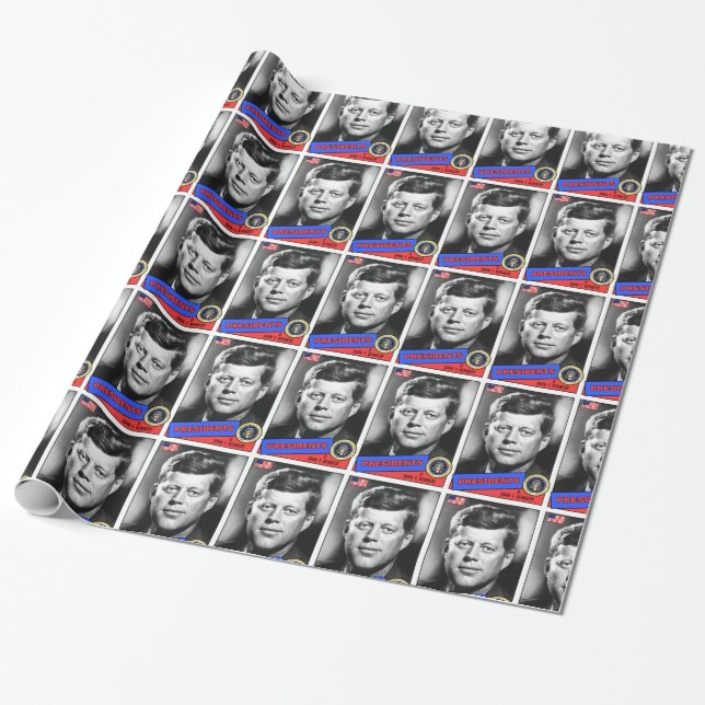 John F. Kennedy Baseball Card Wrapping Paper (Unrolled)