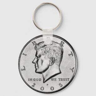 John F Kennedy Half Dollar Coin key chain. Key Ring