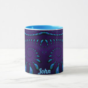 JOHN ~ GLOSSY 3D Zany Blue Fractal ~ Mug