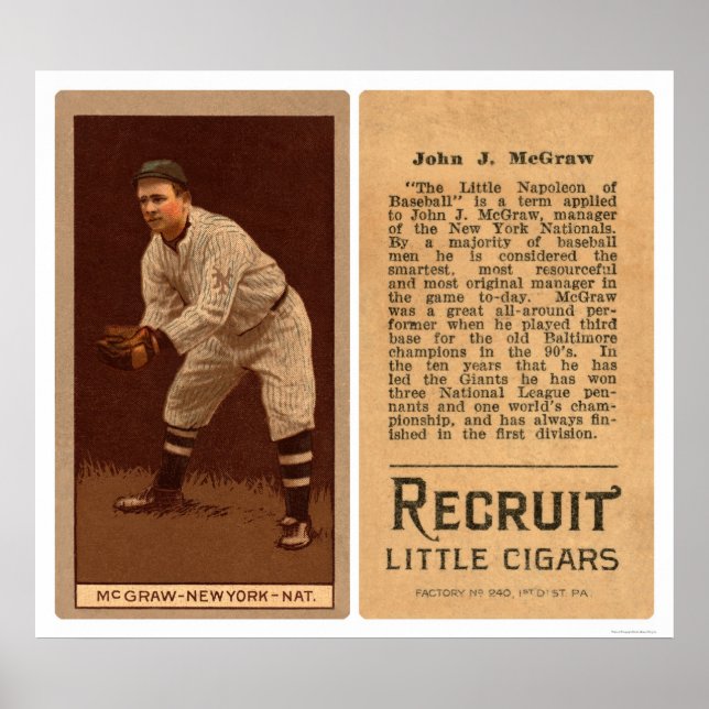 John J McGraw Giants Baseball 1911 Poster (Front)