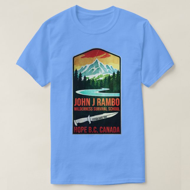 John J Rambo Wilderness Survival School T-Shirt (Design Front)