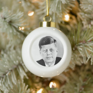 John Jack Kennedy US Presidential White House Ceramic Ball Christmas Ornament
