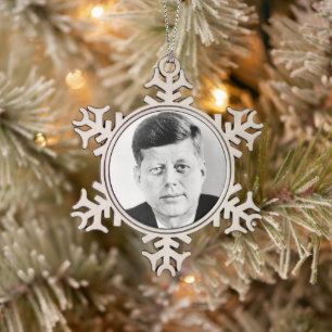 John Jack Kennedy US Presidential White House Snowflake Pewter Christmas Ornament