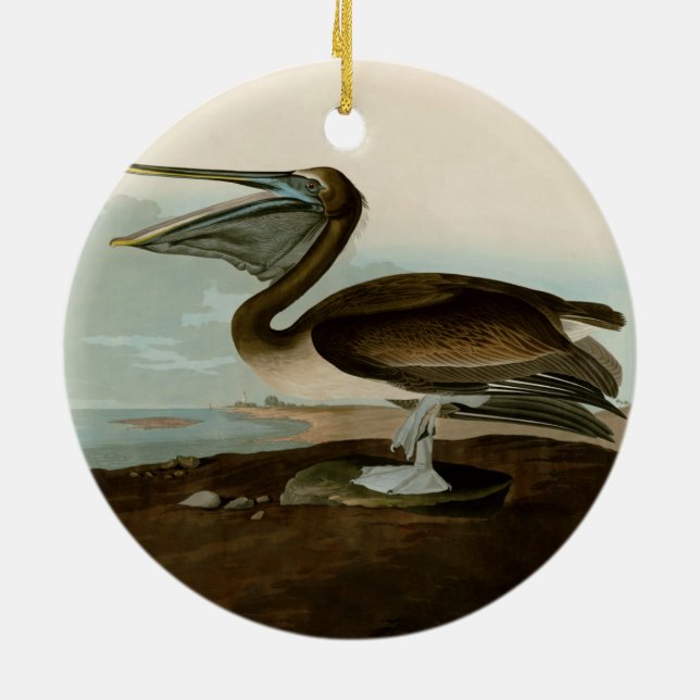 John James Audubon Brown Pelican Artwork Painting Ceramic Tree Decoration (Back)