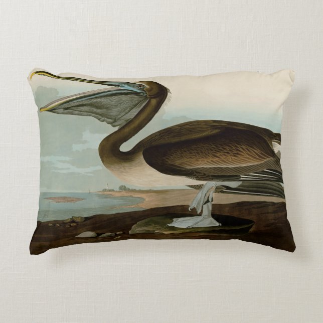 John James Audubon Brown Pelican Artwork Painting Decorative Cushion (Front)