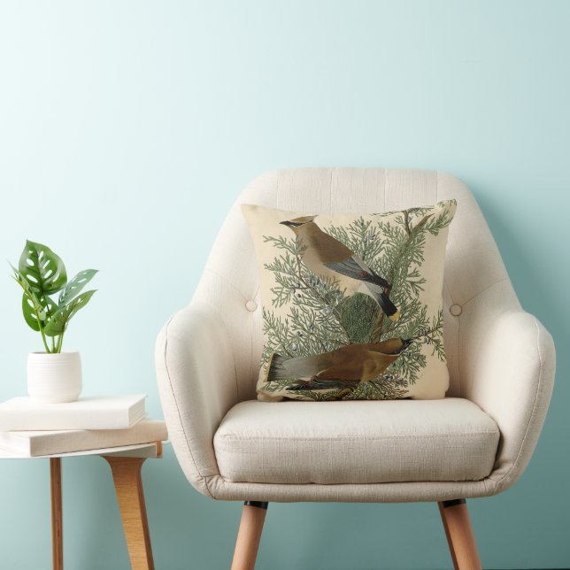 John James Audubon Cedar Waxwing Bird Print Cushion (Chair)