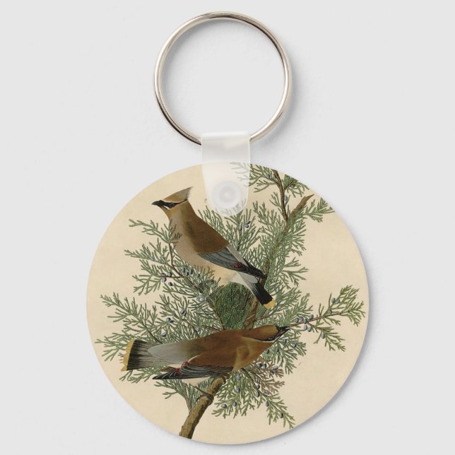 John James Audubon Cedar Waxwing Bird Print Key Ring (Front)