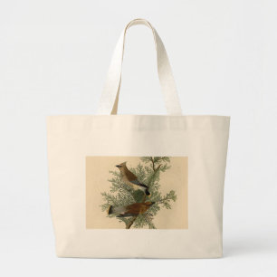 John James Audubon Cedar Waxwing Bird Print Large Tote Bag