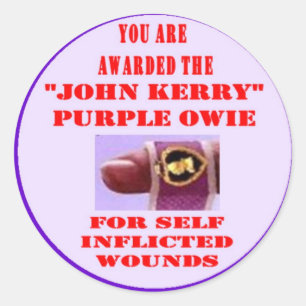 JOHN KERRY PURPLE OWIE CLASSIC ROUND STICKER