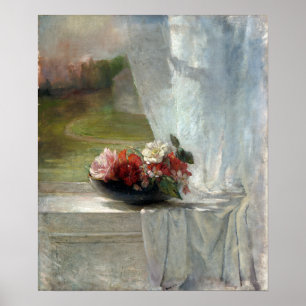 John La Farge Flowers on a Window Ledge Poster