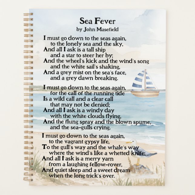 John Masefield's Nautical Poem "Sea Fever"  Planner (Front)