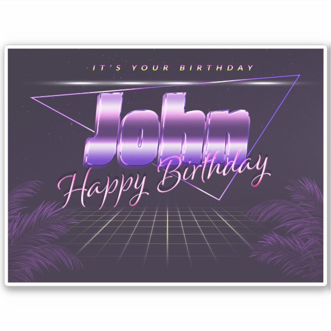 John Name First Name lila retro sticker birthday (Front)