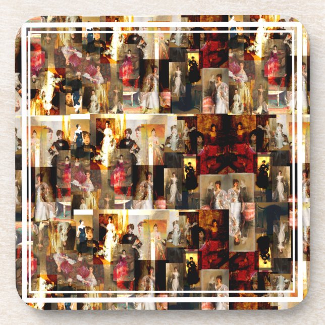 .John Singer Sargent Elegant Lady Portrait Collage Coaster (Front)